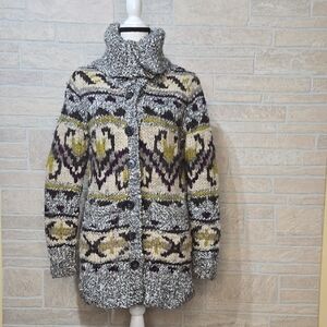 Eddie Bauer Hand Knit Wool Alpaca Cardigan Sweater Jacket Size L Chunky Cozy